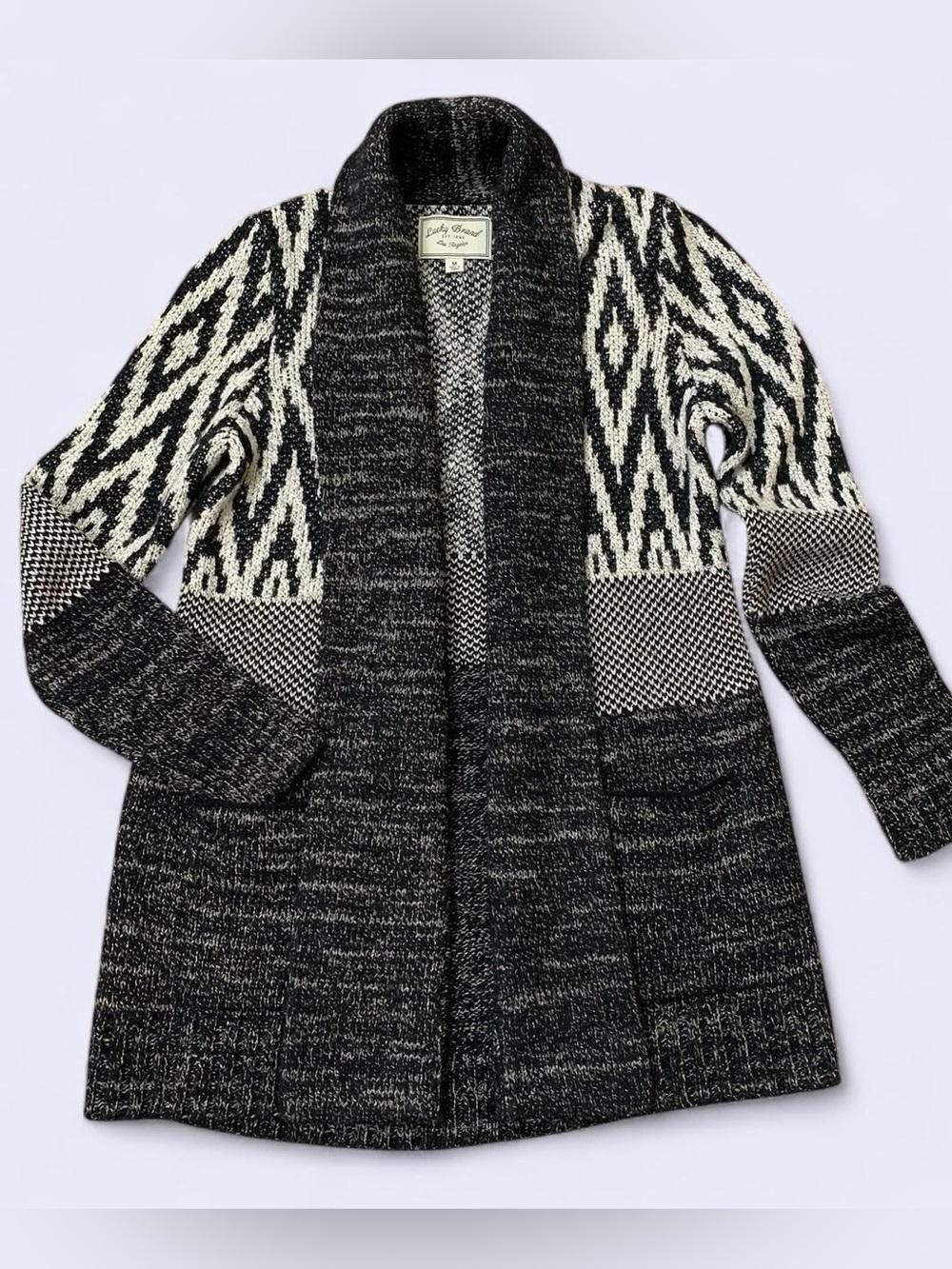 Lucky Brand Cardigan Womens Medium Gray Knit Casual Open Cozy Wool Blend Sweater